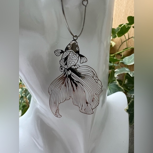 Oversized Silver Fish Hoop Earrings - Unique Statement Hoop Earrings - Picture 11 of 12